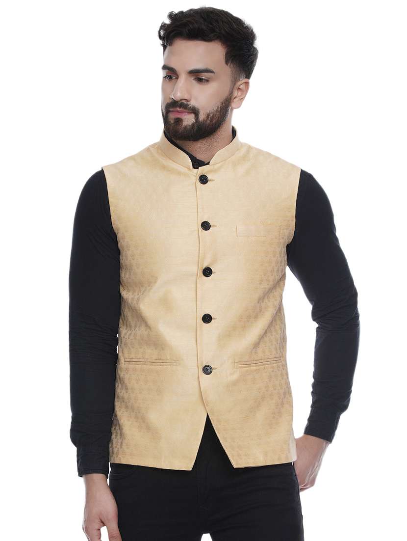 beige jacquard silk blend nehru jacket