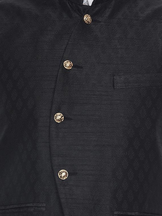 black jacquard silk blend nehru jacket - 16973807 - Standard Image - 4