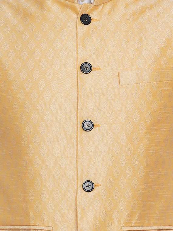yellow jacquard silk blend nehru jacket - 16973809 -  Standard Image - 4