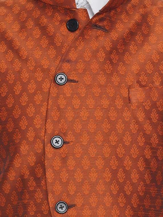 orange jacquard silk blend nehru jacket - 16973815 -  Standard Image - 4