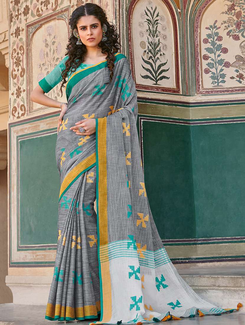 self design woven saree with blouse