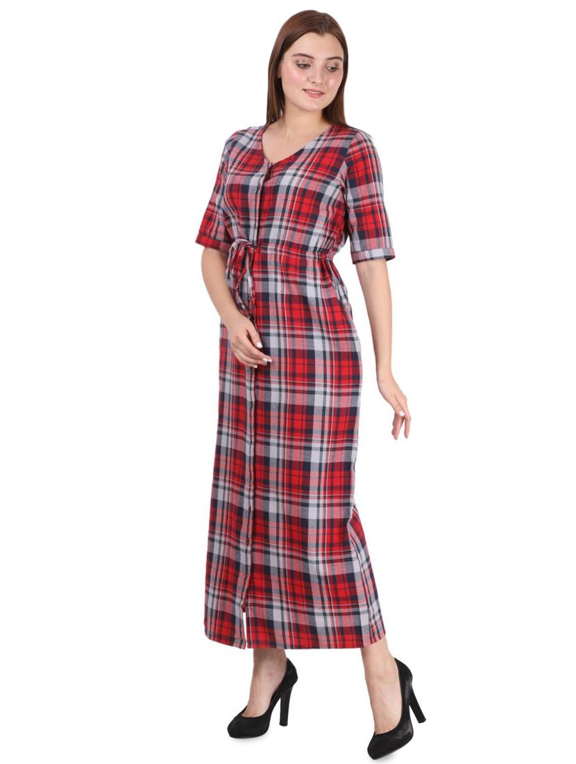 checkered a-line ethnic dress - 16976556 - Standard Image - 1