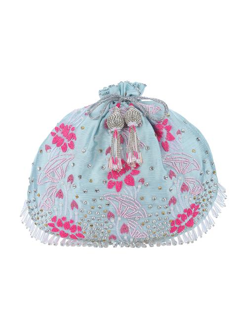 blue silk quirky potli - 16978679 - Standard Image - 0