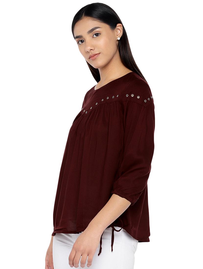 eyelet detail gathered peasant top - 16978958 - Standard Image - 1