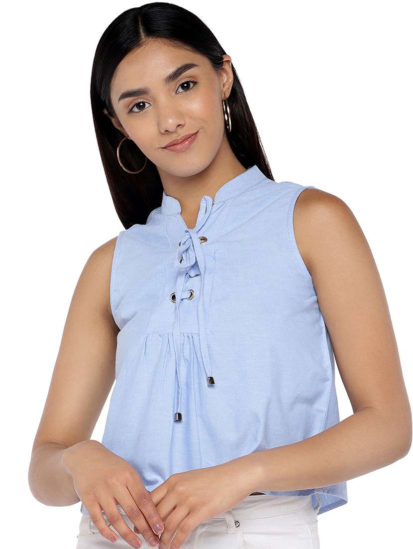 women's crop mandarin neck top
