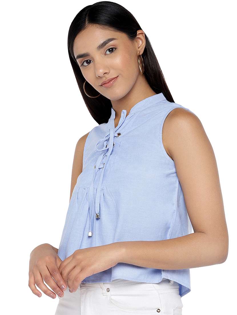 women's crop mandarin neck top - 16979015 -  Standard Image - 1