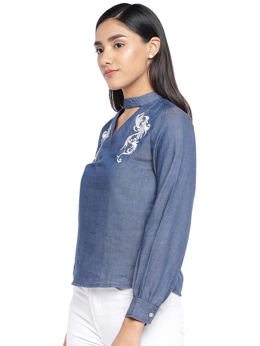 women's straight key hole neck top - 16979061 -  Standard Image - 1