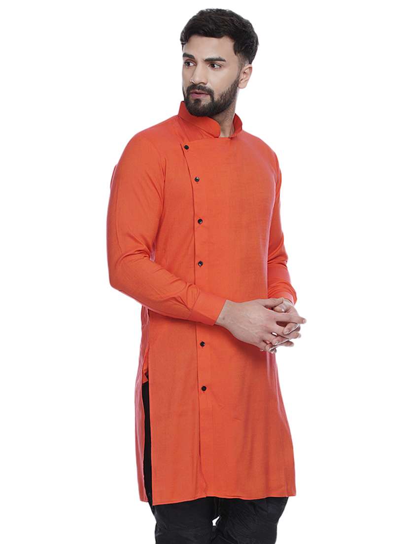orange solid rayon medium length kurta - 16979454 -  Standard Image - 1