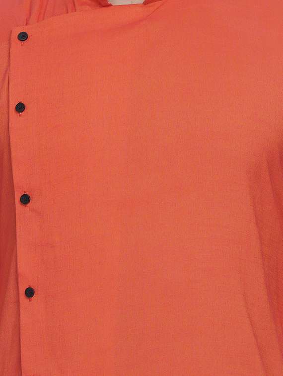 orange solid rayon medium length kurta - 16979454 - Standard Image - 4