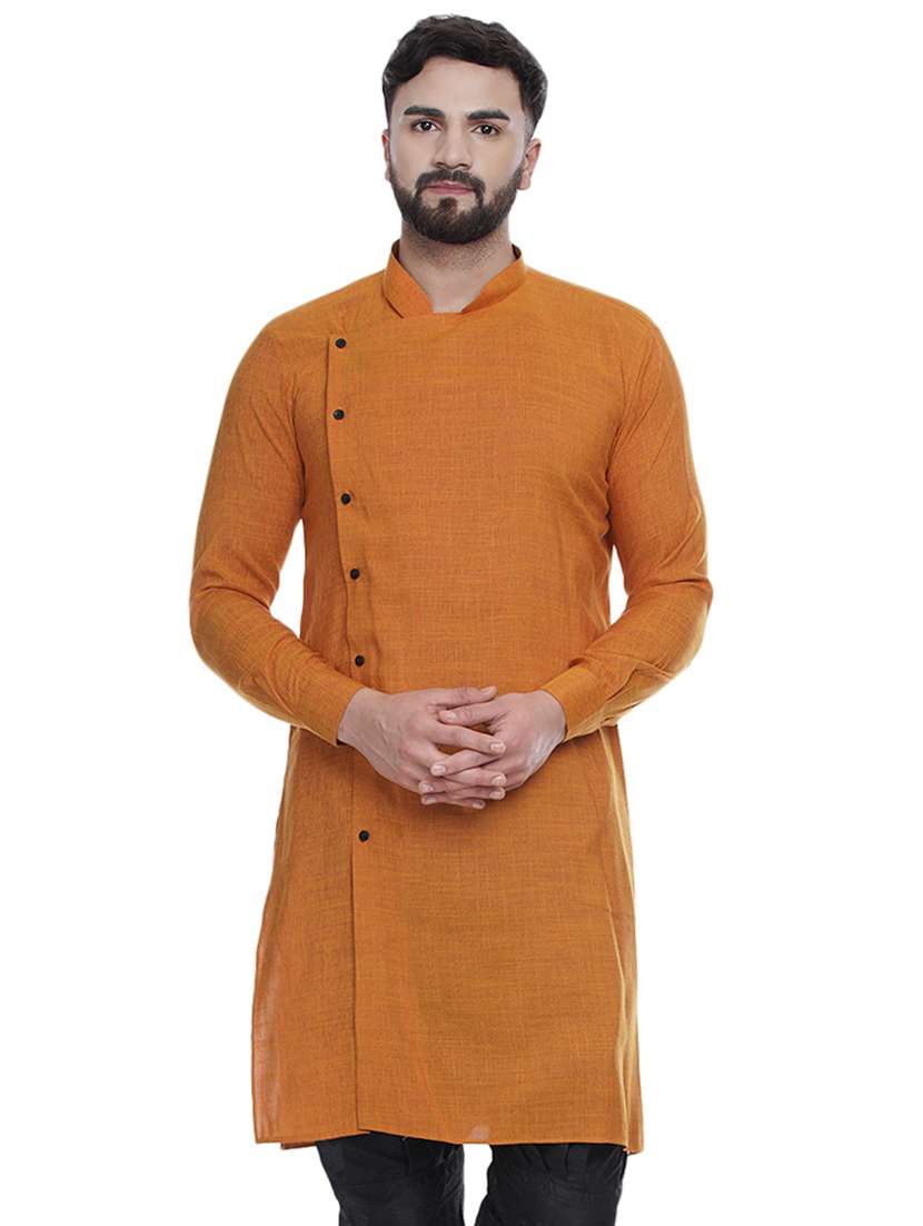 orange solid rayon medium length kurta