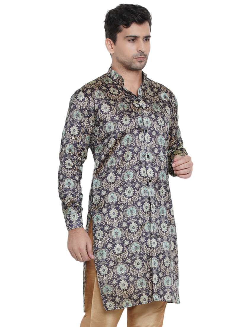 blue printed silk blend medium length kurta - 16979459 -  Standard Image - 1