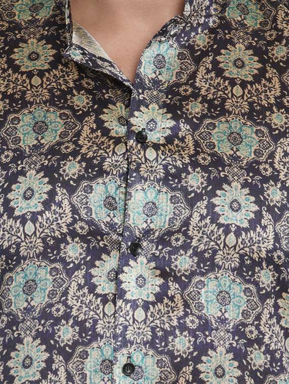 blue printed silk blend medium length kurta - 16979459 -  Standard Image - 4