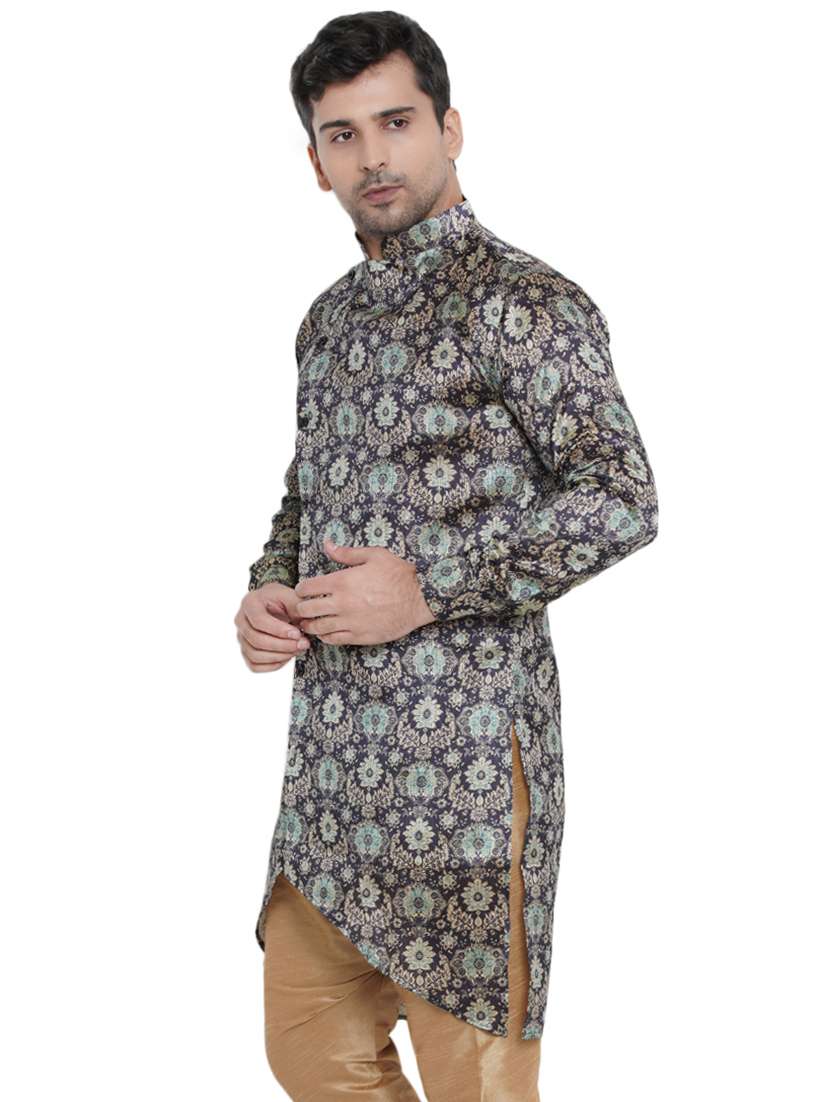blue printed silk blend asymmetric kurta - 16979462 -  Standard Image - 1
