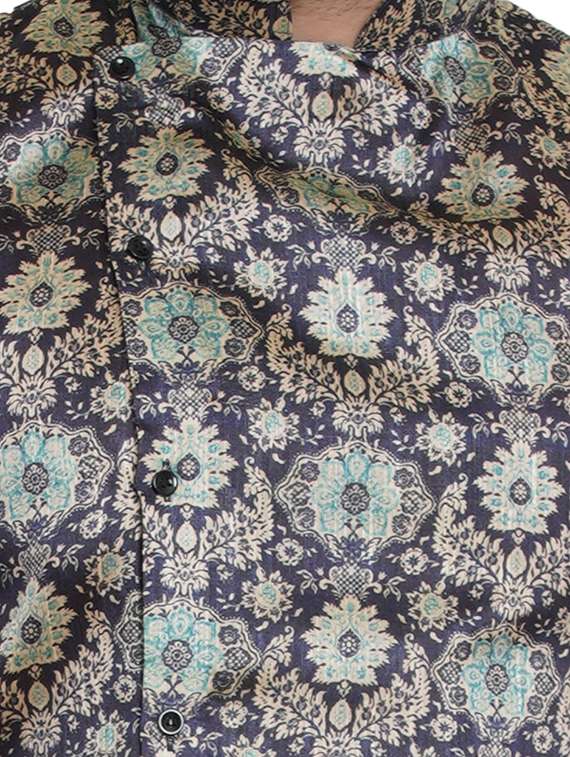 blue printed silk blend asymmetric kurta - 16979462 -  Standard Image - 4