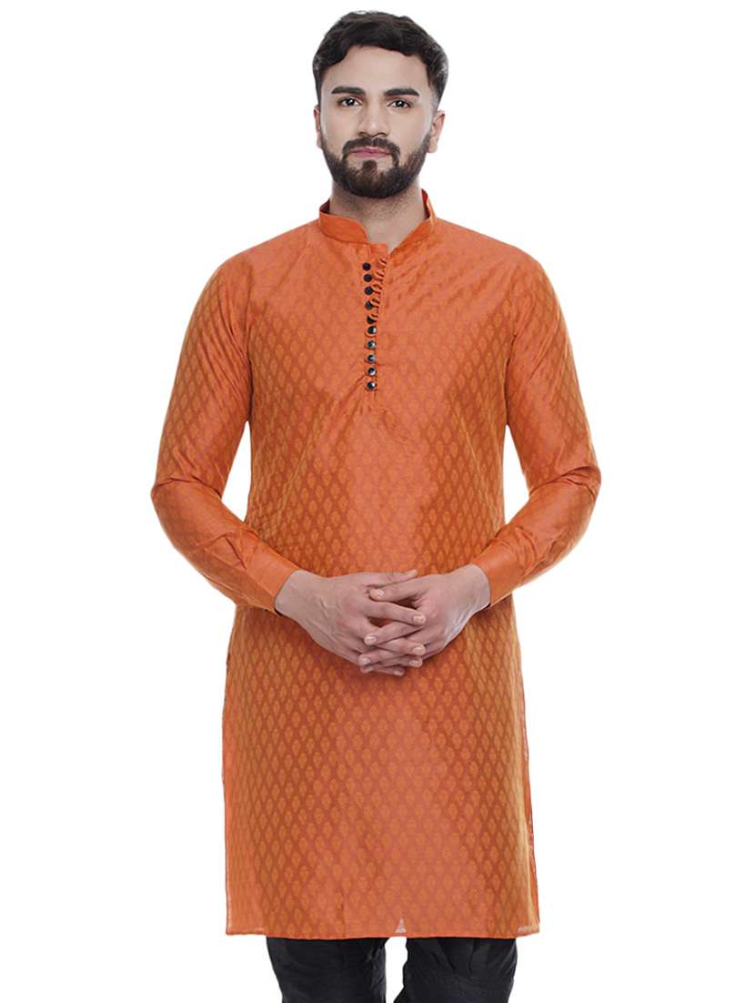 men self design mandarin neck long kurta