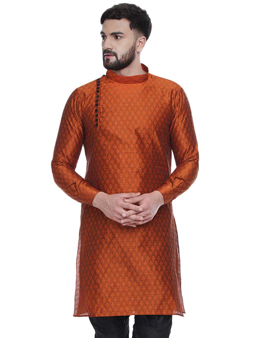 men self design mandarin neck long kurta