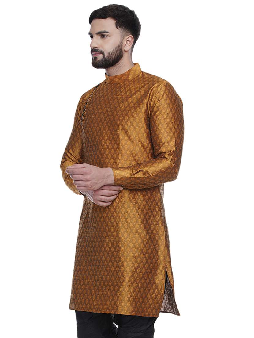brown jacquard silk blend medium kurta - 16979468 -  Standard Image - 1