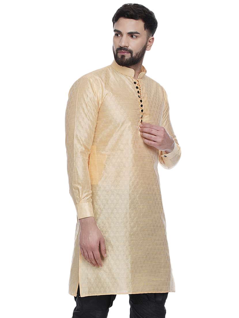 cream jacquard silk blend kurta - 16979469 -  Standard Image - 1