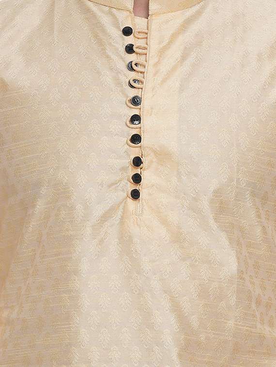 cream jacquard silk blend kurta - 16979469 -  Standard Image - 4