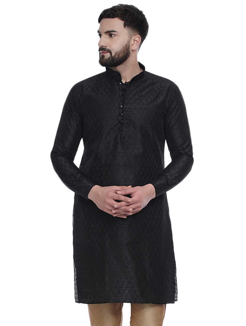 black jacquard work mandarin neck kurta