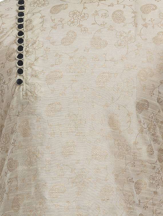 beige printed silk blend medium length kurta - 16979476 -  Standard Image - 4
