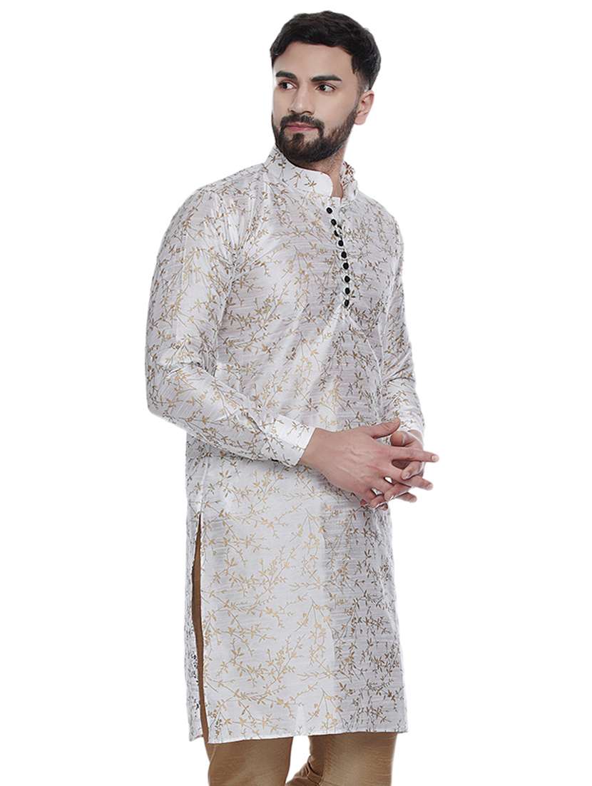 white self-designed silk medium kurta - 16979479 -  Standard Image - 1