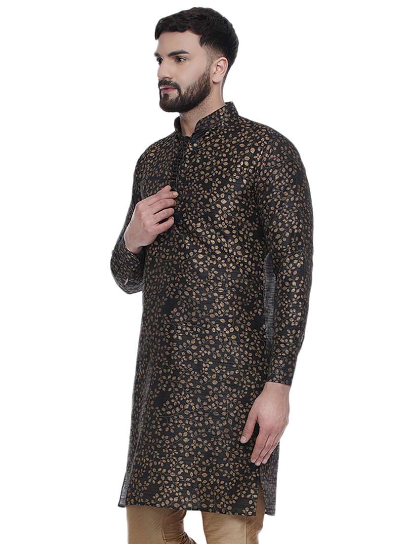 black printed silk medium kurta - 16979481 -  Standard Image - 1