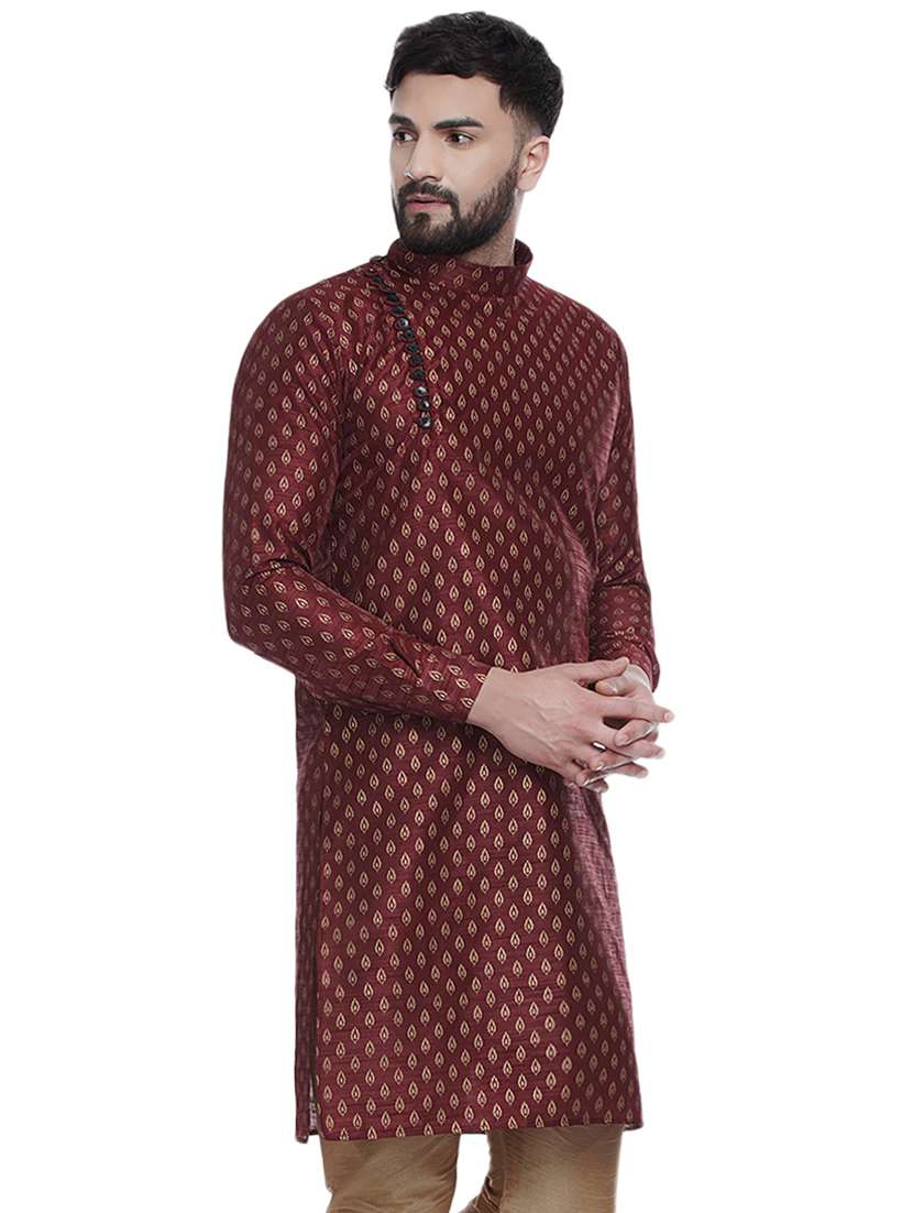 red printed silk blend medium length kurta - 16979483 -  Standard Image - 1