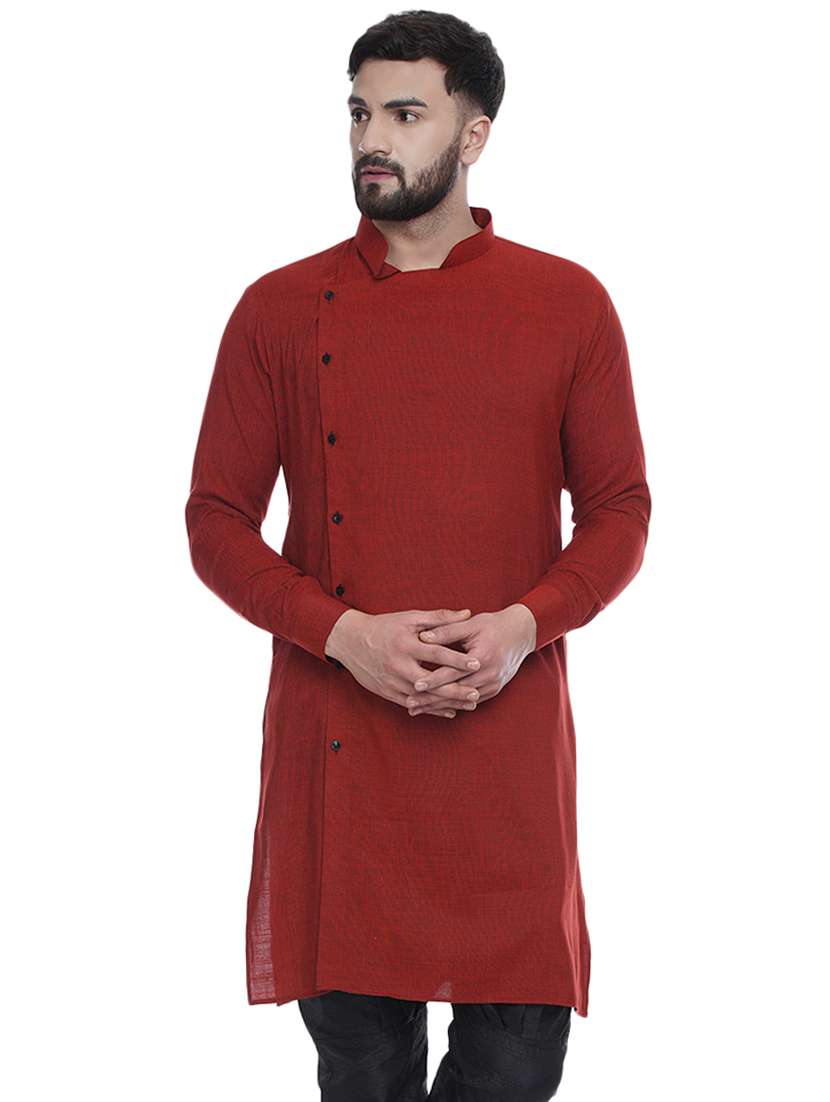 red solid rayon medium length kurta