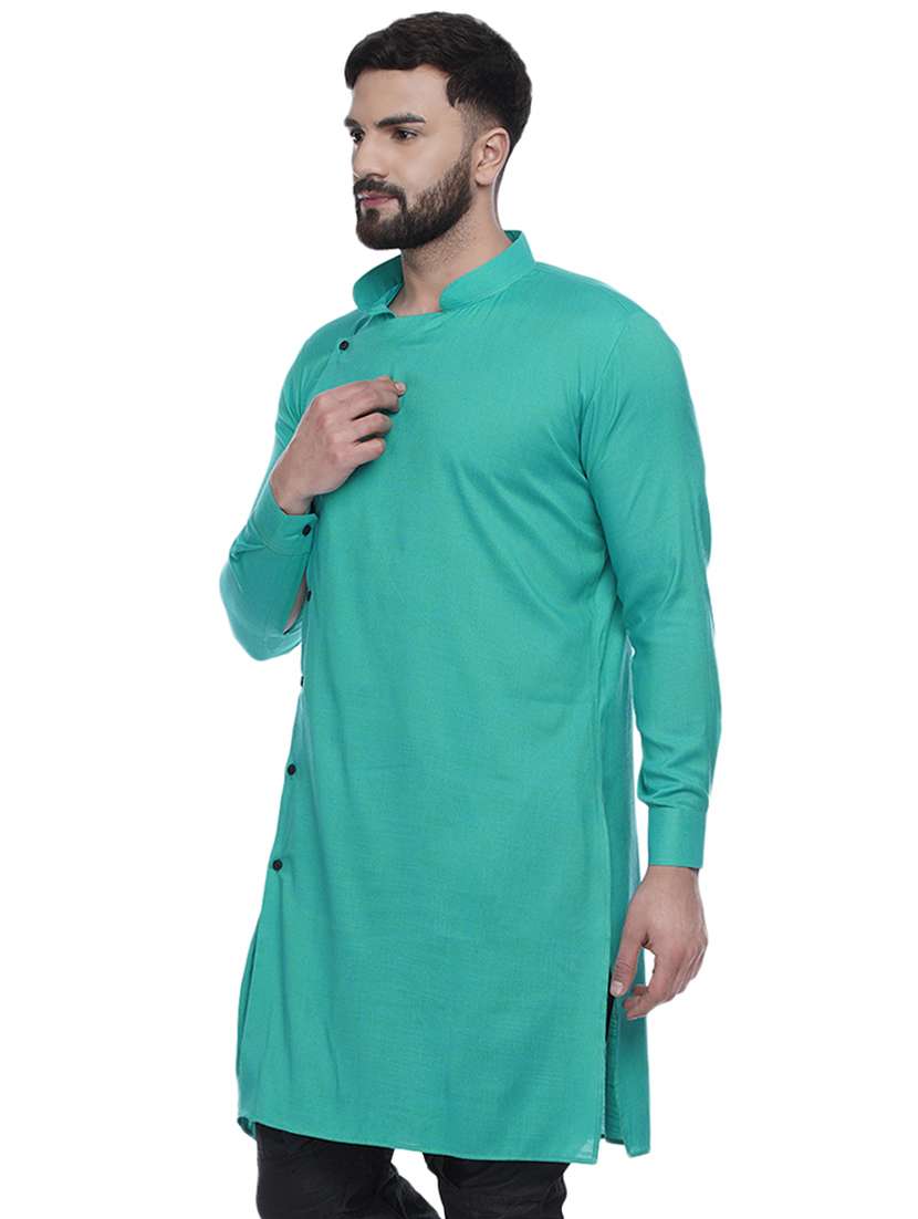 green solid rayon medium length kurta - 16979487 -  Standard Image - 1