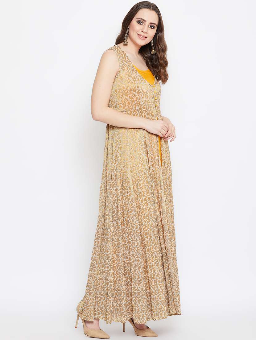 floral jacqaurd layered kurta - 16979566 -  Standard Image - 1