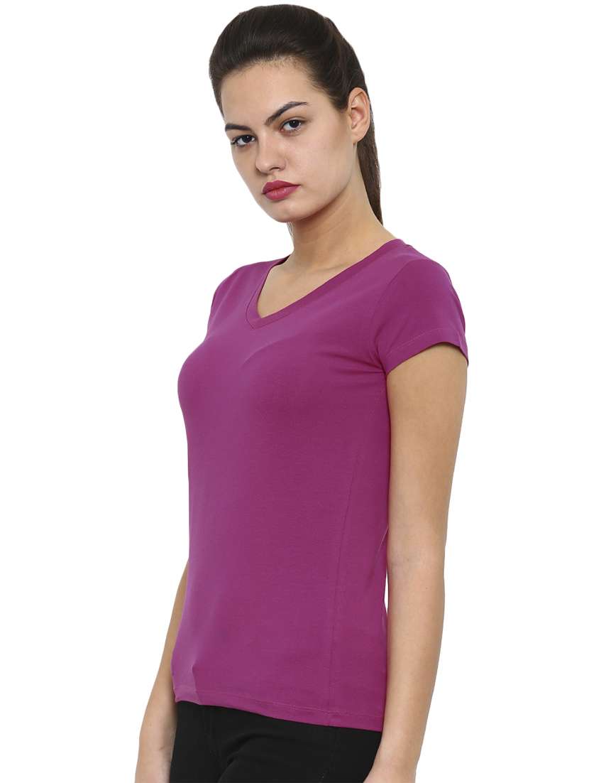 women's plain v neck t-shirt - 16979816 - Standard Image - 1