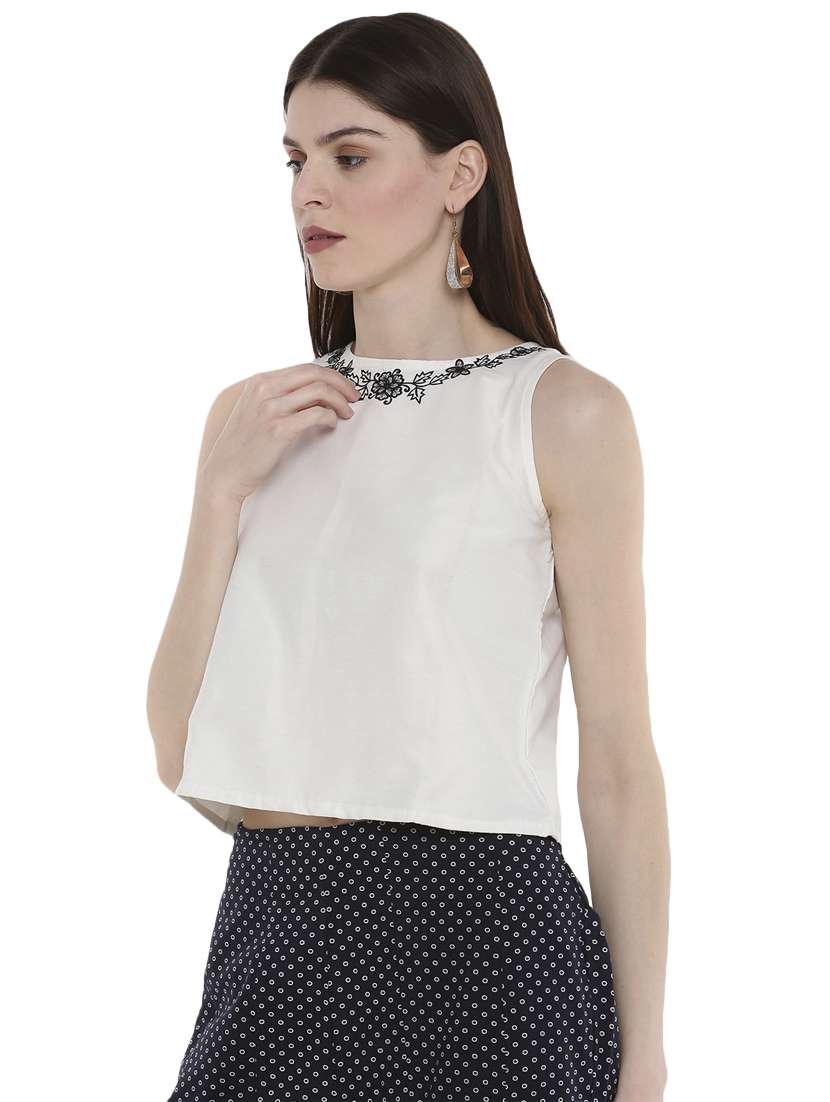 embroidered neck crop top - 16979835 -  Standard Image - 1