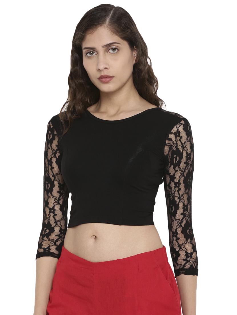 laced panel crop top - 16979837 - Standard Image - 1