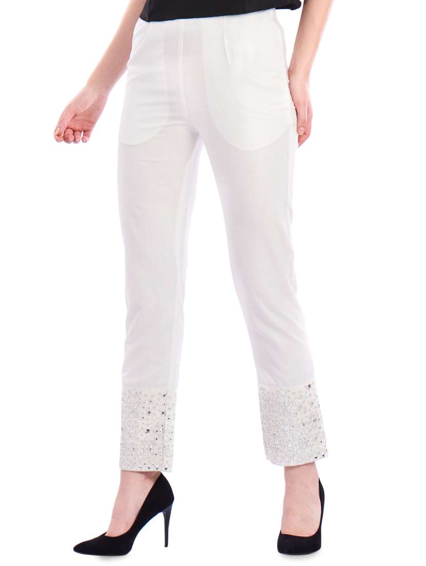 embroidered hem flat front trousers - 16980331 - Standard Image - 1