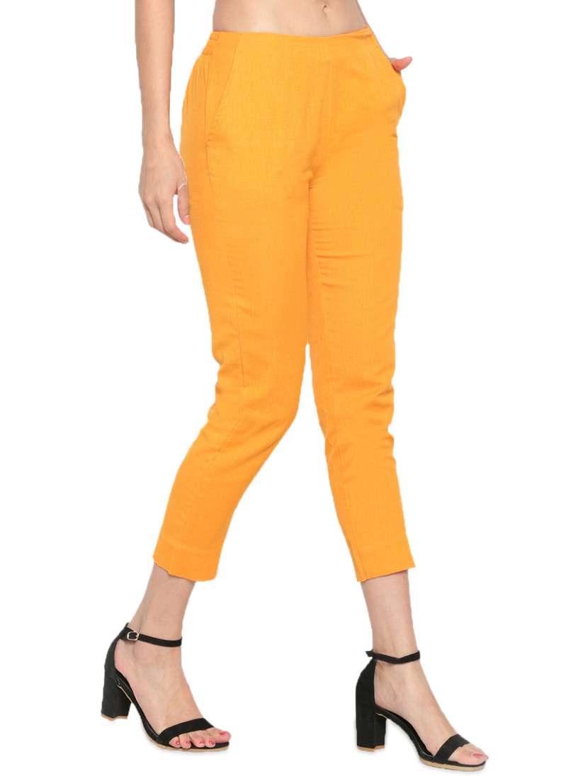 yellow cotton tapered pant - 16980365 - Standard Image - 1