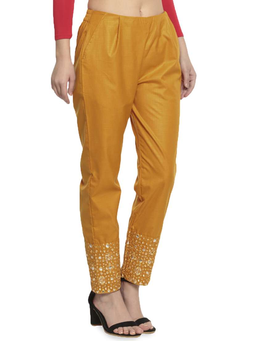 yellow cotton tapered pant - 16980368 - Standard Image - 1