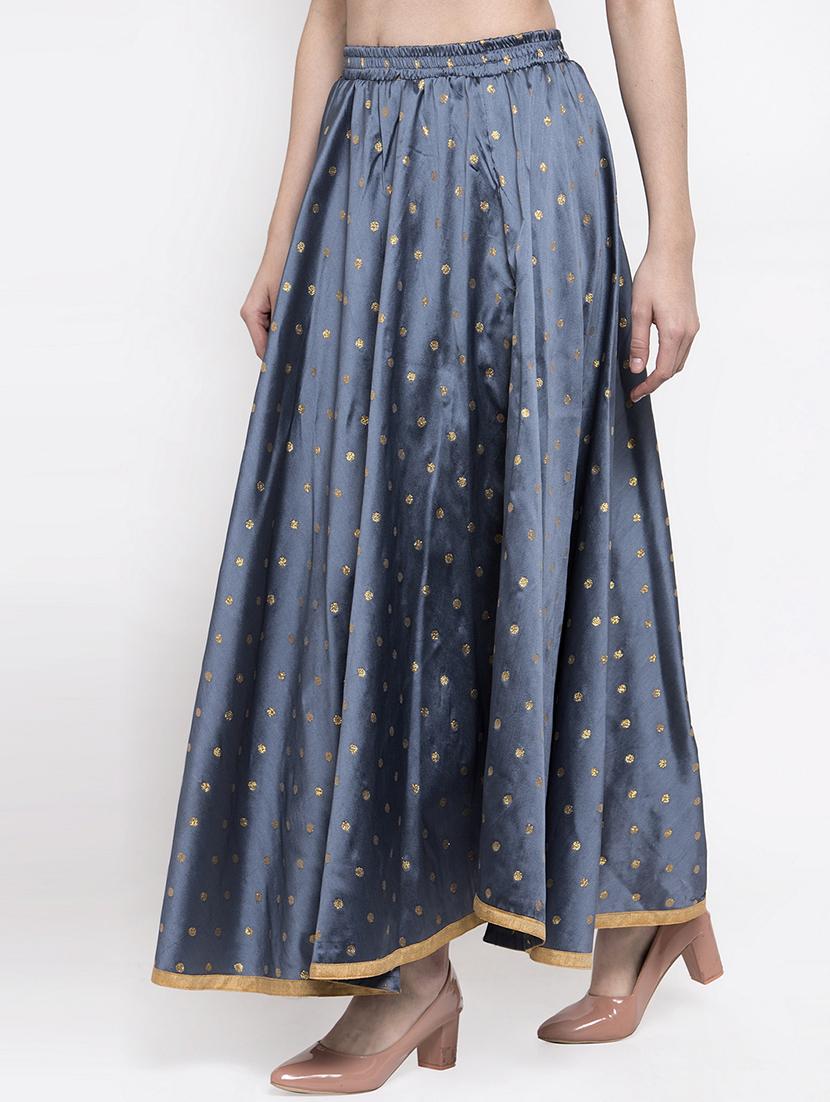 grey silk blend flared skirt - 16982014 -  Standard Image - 1
