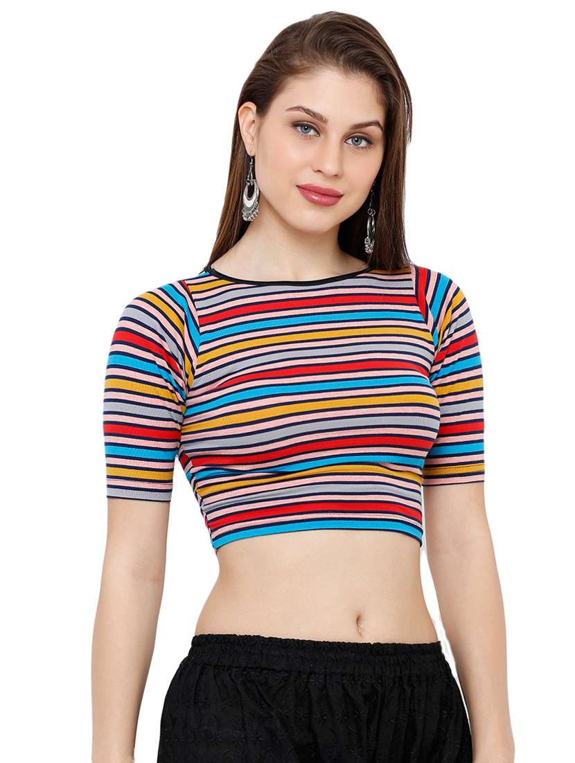 round neck striped crop top