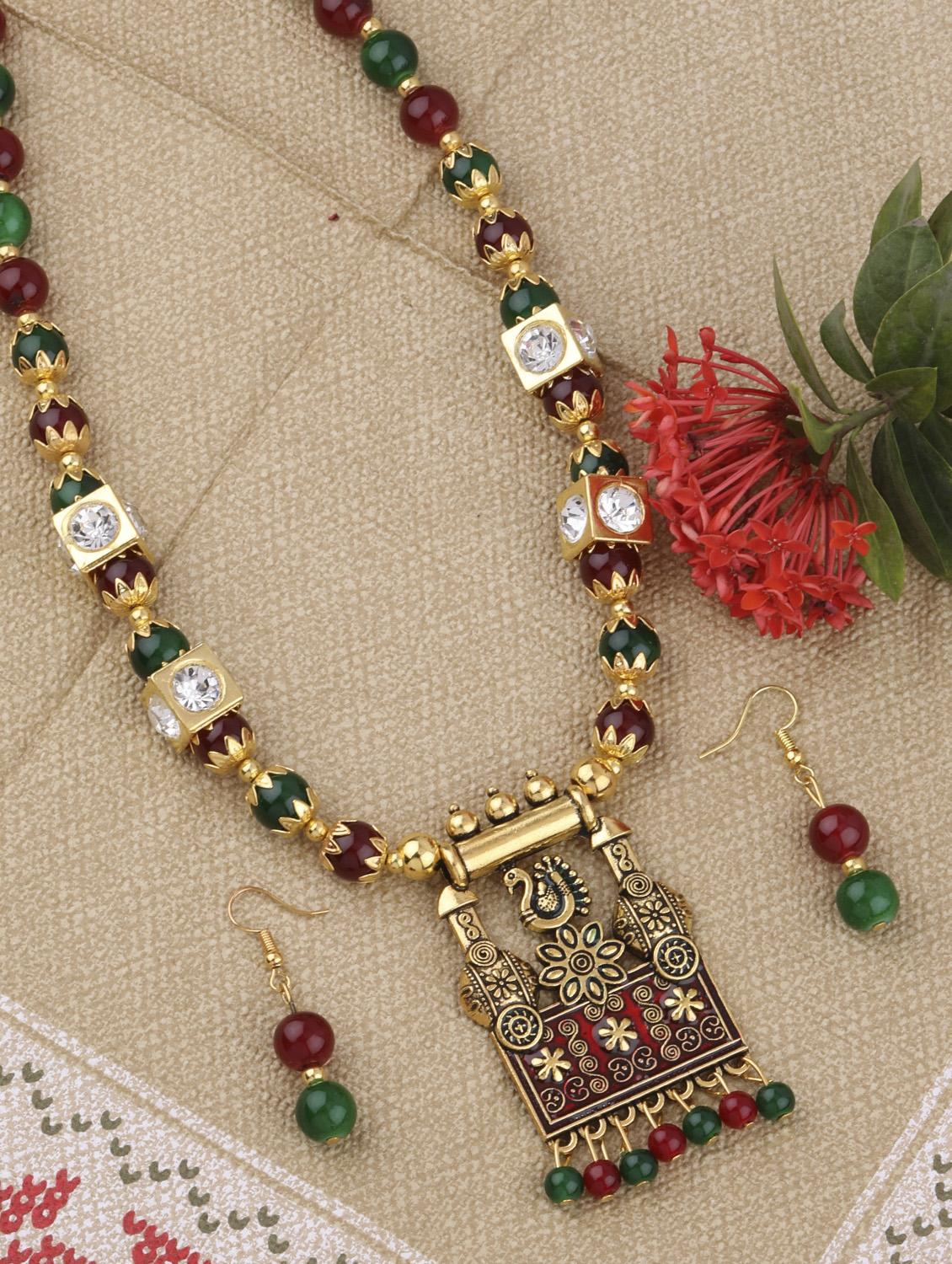 multi colored metal long pendants with earring - 16983957 - Standard Image - 1