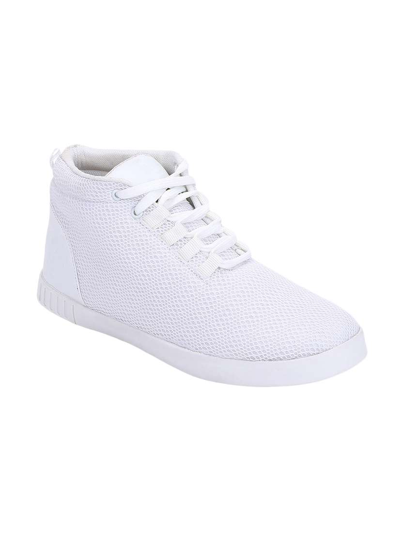 white mesh & synthetic lace up shoes
