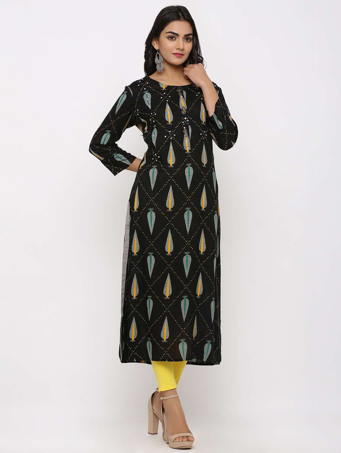 block print straight kurta
