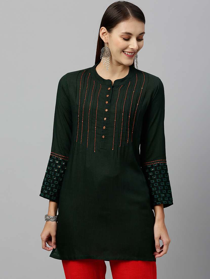 mandarin neck pintucks straight kurti