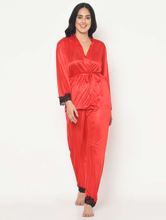 red satin pyjama nightwear set