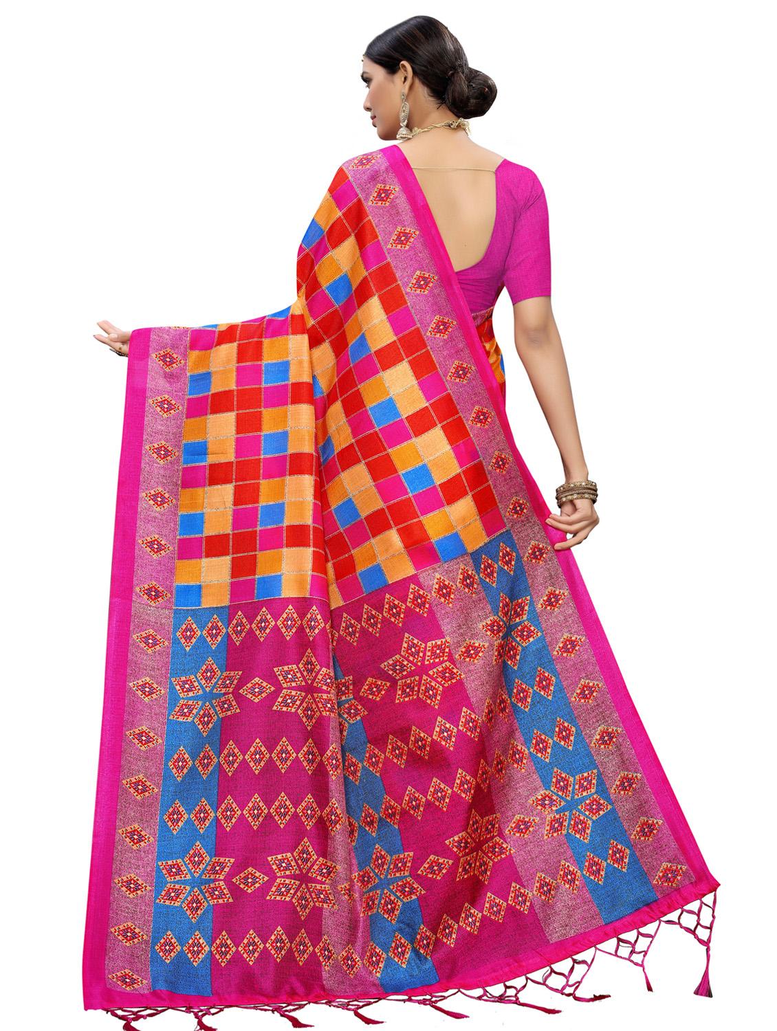 check printed saree with blouse - 16989502 -  Standard Image - 1