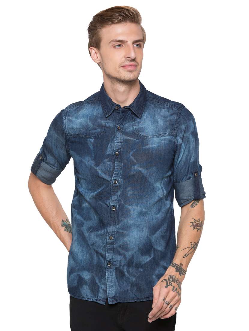 blue faded denim casual shirt