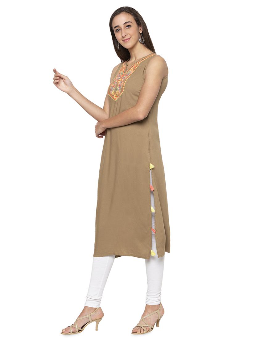 yoke embroidered straight kurta - 16989991 - Standard Image - 1