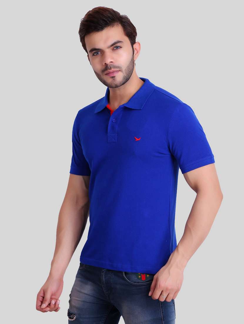 blue solid polo t-shirt - 16991744 -  Standard Image - 1