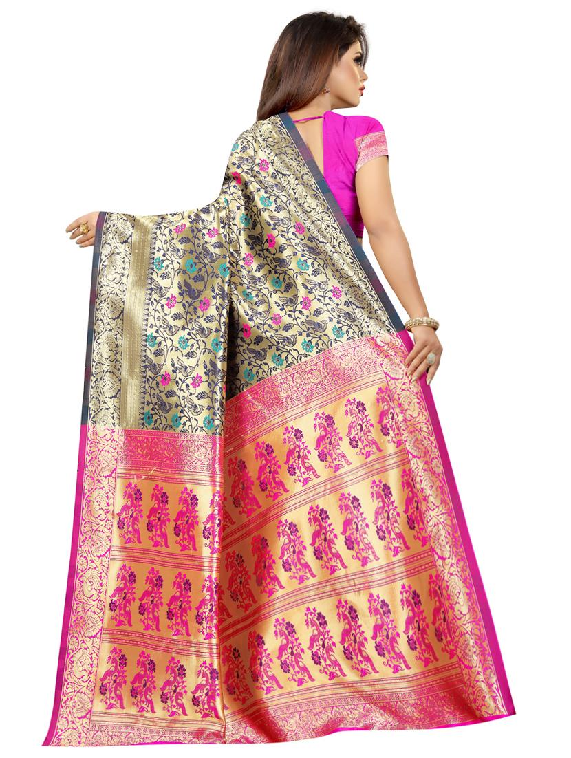 floral banarasi saree with blouse - 16991783 - Standard Image - 1