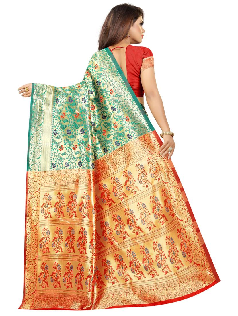 floral banarasi saree with blouse - 16991784 - Standard Image - 1